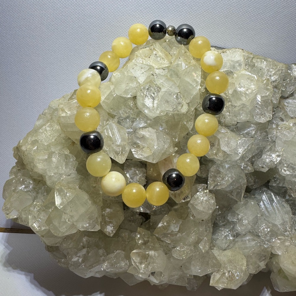 Hematite & Honey Calcite Healing Crystal Bracelet
